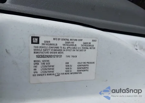 2003 Chevrolet Express z USA, uszkodzony, nr VIN 1GCGG29U931219131